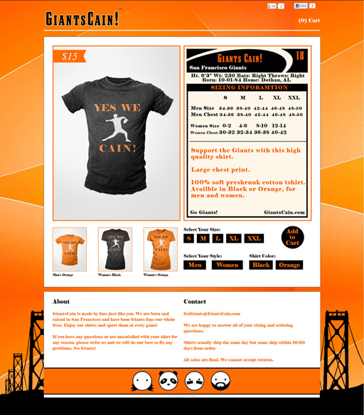 E-commerce website for selling Giants Cain T-Shirts.
