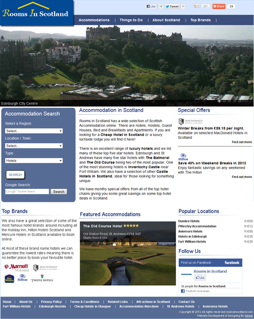 Website for property search and online booking of accommodations in Scotland.